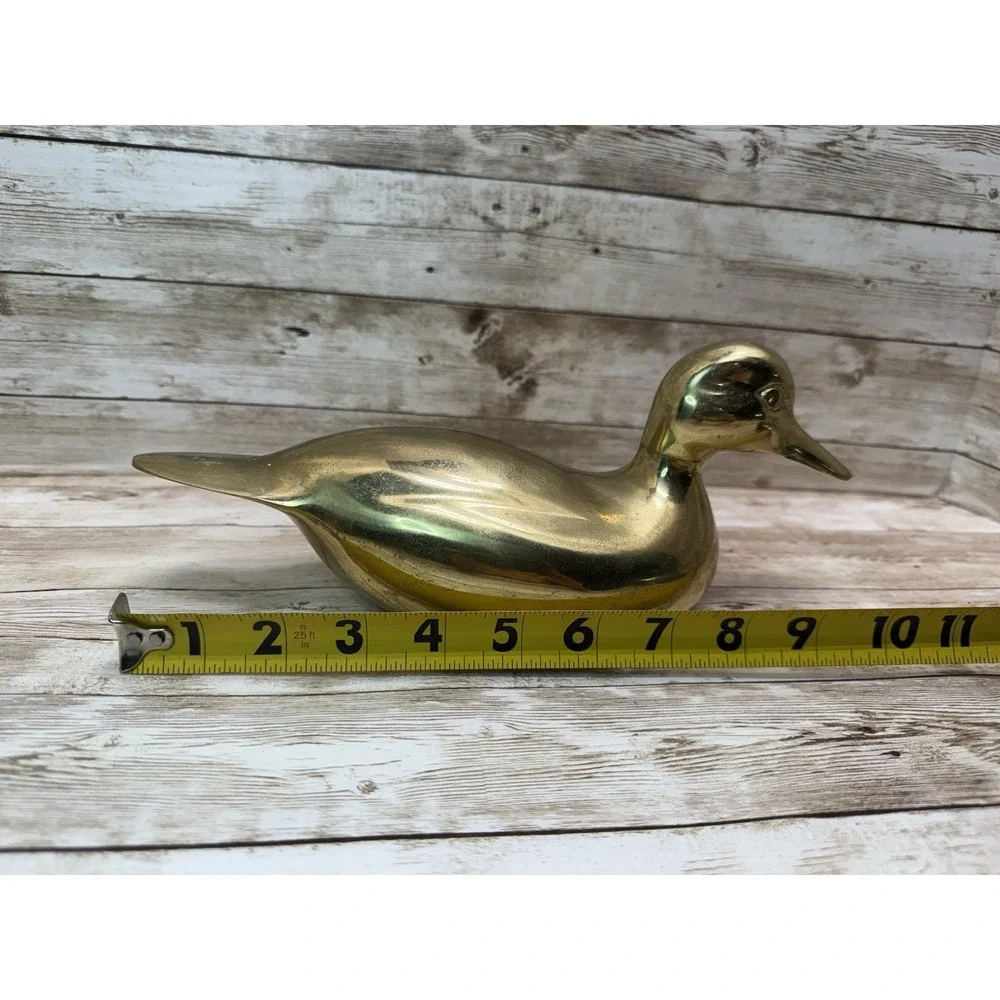 Vintage Solid Brass Duck Figurine Mid Century MCM Decorative - 10.5